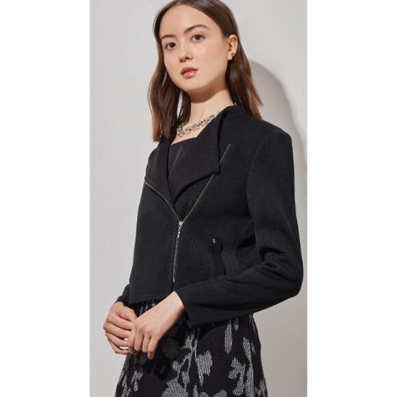 Ming Wang Tailored Moto Jacket Zip-Front Knit Size Large - Picture 6 of 8